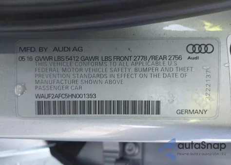 2017 Audi A6 3.0T Premium Plus z USA, uszkodzony, nr VIN WAUF2AFC5HN001393